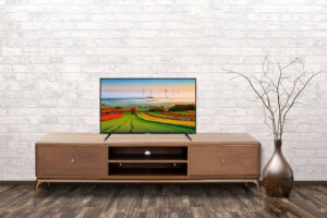 Empty interior of room with vase over brick wall background 3d rendering