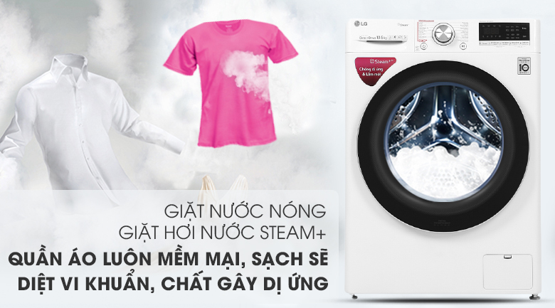 Máy giặt LG Inverter 10.5 kg FV1450S3W - Diệt khuẩn cao với linh hoạt tiện ích giặt nước nóng và giặt hơi nước