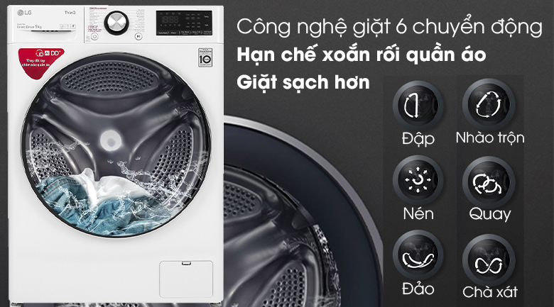 Máy giặt LG Inverter 9 kg FV1409S2W - Công nghệ giặt 6 chuyển động
