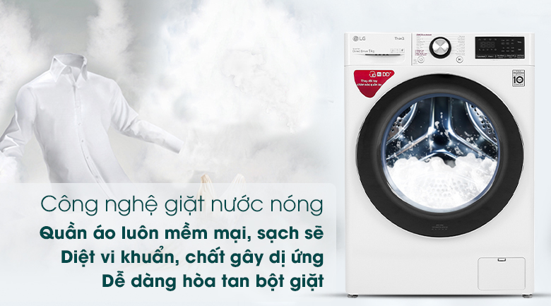 Máy giặt LG Inverter 9 kg FV1409S2W - Công nghệ giặt nước nóng
